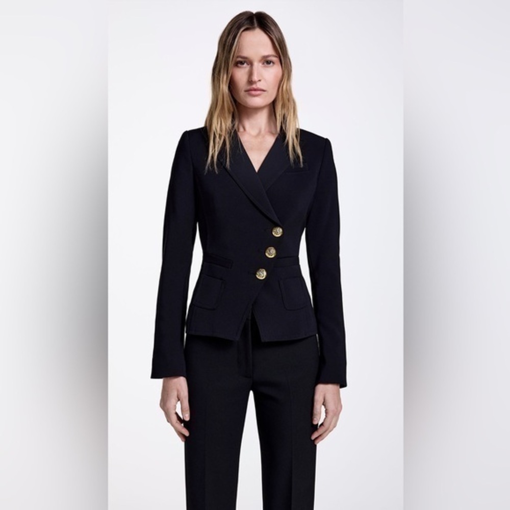 Smythe Black Wrap Blazer Jacket Gold Buttons Tailored Size 2
